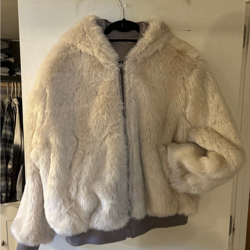 Reversible fax fur jacket